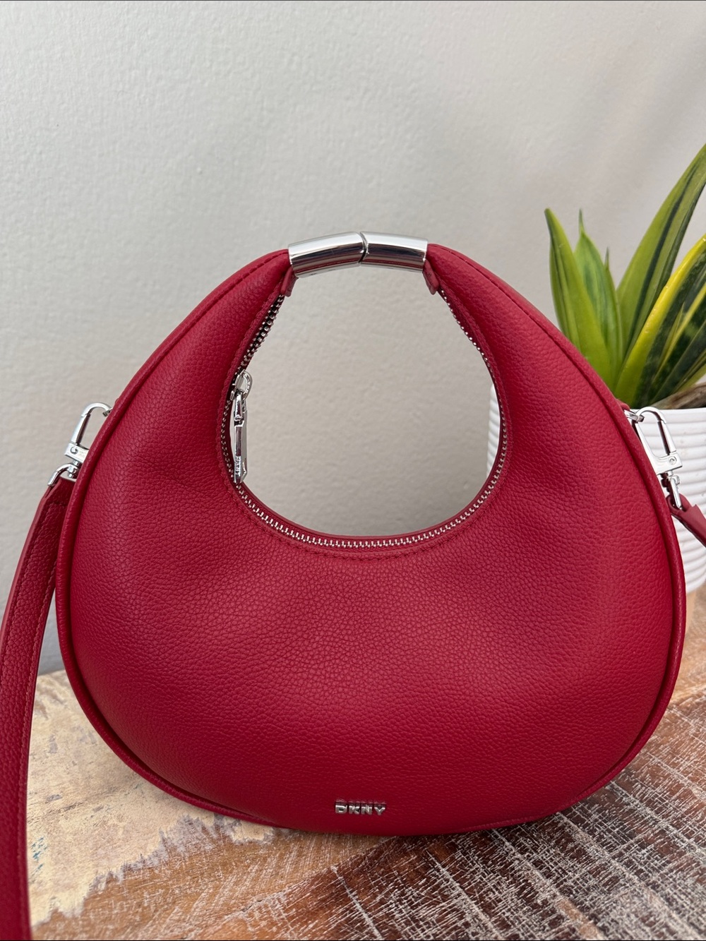 DKNY Red Crescent Crossbody Bag - NWOT - Picture 2 of 10